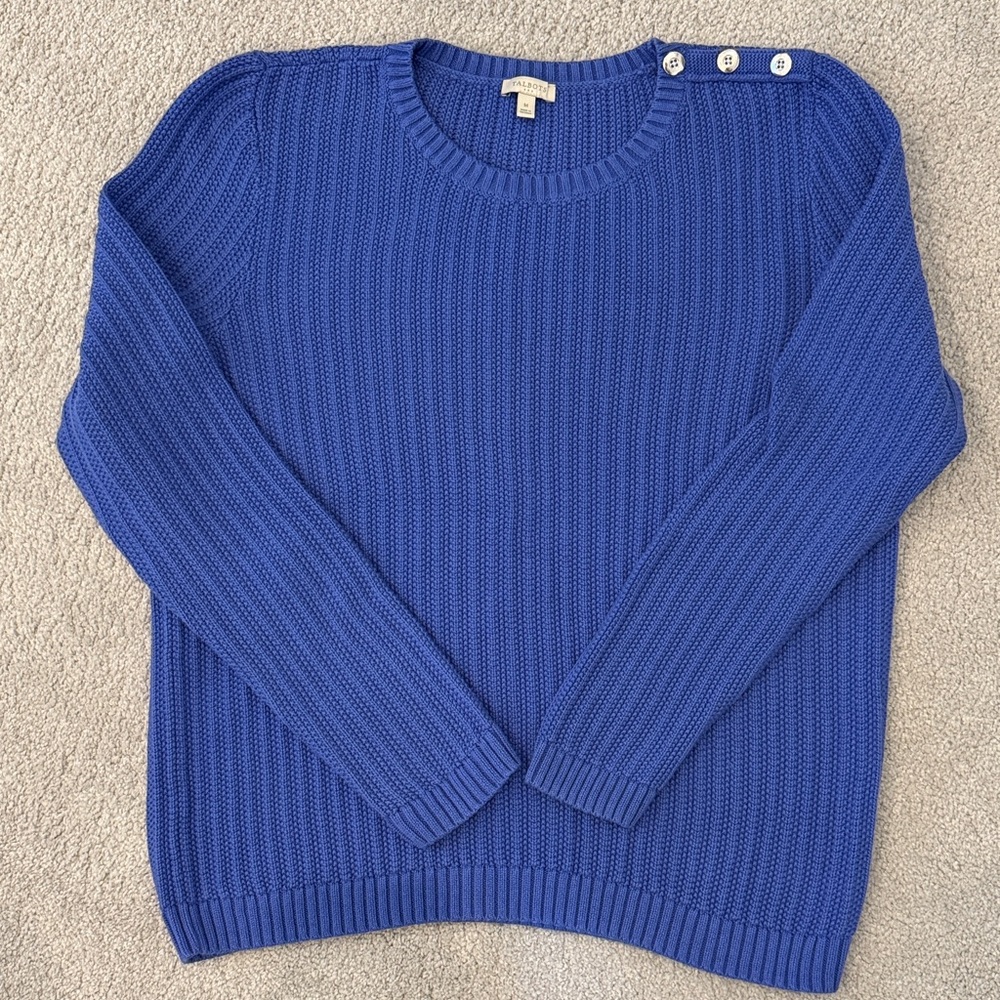 😊Talbots Royal Blue Button-Shoulder Sweater - Picture 2 of 5